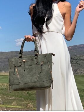Violet Ray Charlii Zipper Tote Bag Satchel Green Large